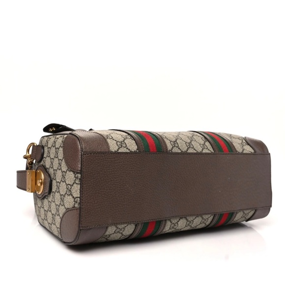 GG Supreme Monogram Textured Dollar Calfskin Web Small Duffle Bag Beige Ebony - Picture 5 of 10